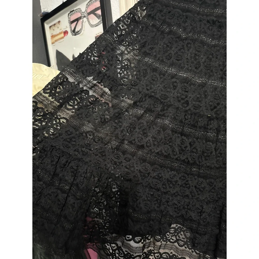 Studio M Black Lace Tiered Midi Skirt Metallic Coquette Gothic Whimsigoth Witchy